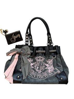 Vintage Juicy Couture Y2K Scottie Day Dreamer Purse Set Pink Accents Velour Lux